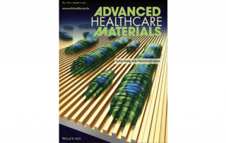 Illustration of myoblasts organizing into myotubes on gold-patterned substrate