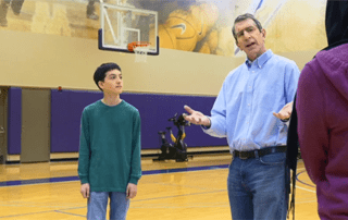 Eric Chudler and BrainWorks co-stars playing basketball