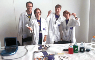 BioE students demonstrating learning modules for nanoparticle synthesis and ultrasound