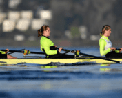Three women rowers on the water