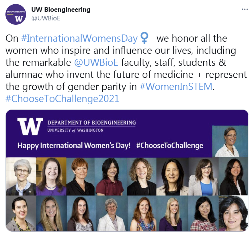 Intl Women's Day Tweet from UW BioE