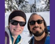 Kamal Shah and his wife Eleanor Shah wearing sunglasses on a snowy mountain