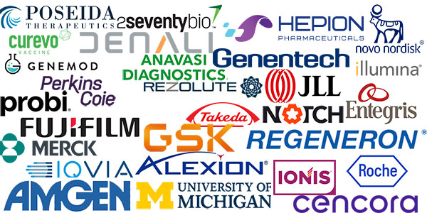 Logos of Campanies that have hired UW BioE PharBE graduates