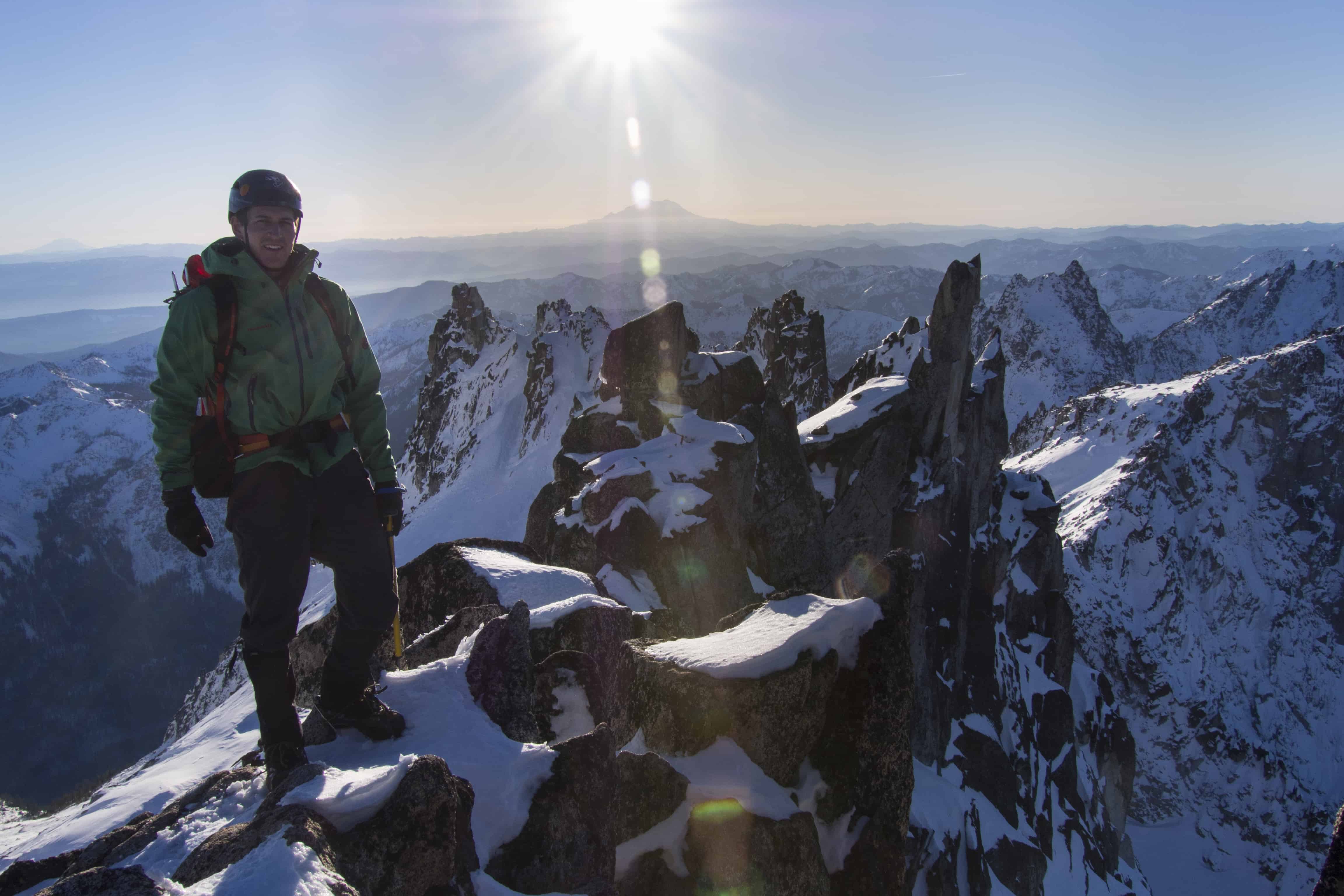 UW Bioengineering master's student Dylan Guelig atop Dragontail Peak.