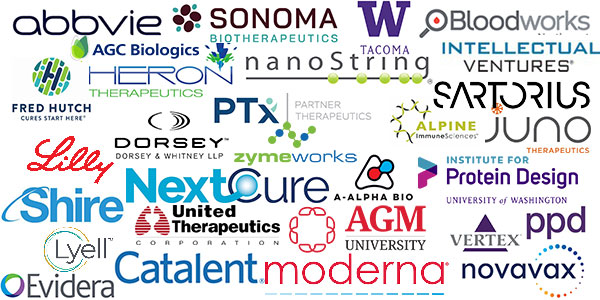 Logos of Companies that have hired UW BioE PharBE graduates